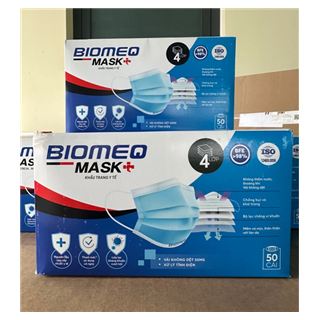 Khẩu trang y tế kháng khuẩn 4 lớp biomeq mask+ màu xám (50 cái/hộp)