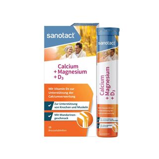 Thực phẩm bảo vệ sức khỏe: Sanotact Calcium + Magnesium + D3 Brausetabletten, 15 viên/tuýp