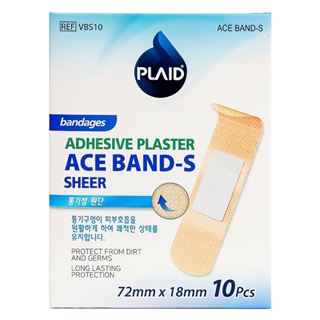 Băng keo cá nhân màu da ACE BAND-S (SHEER) 72mm x 18mm, 10 miếng/hộp, VBS10