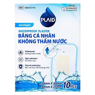 Băng cá nhân không thấm nước WATERPROOF PLASTER 2 size, 10 miếng/hộp, VBA10-PU
